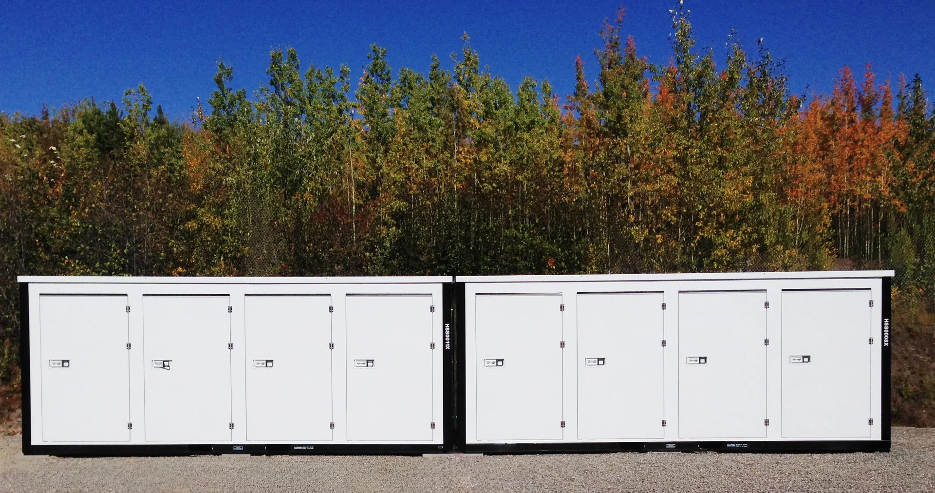 White storage containers with four side doors